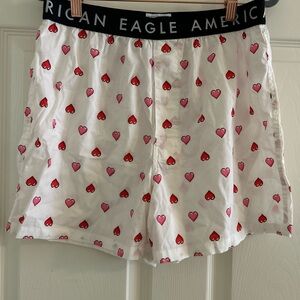 American Eagle White Boxers with Red Heart Print